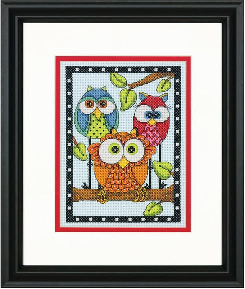 Dimensions 70-65159 Owl Trio Counted Cross Stitch Kit, 5" x 7", Blue...