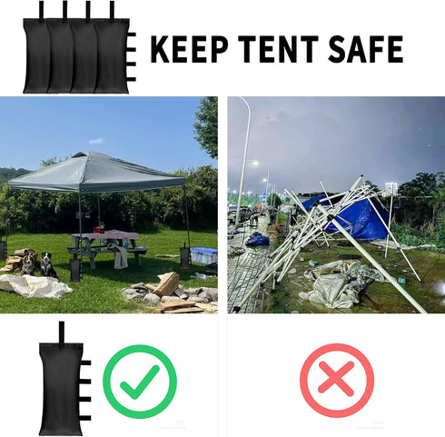 Tent Weights Set of 4 Sand Bags for Canopy Legs Outdoor Instant Sun Shelter Patio 112LBS Large Heavy Duty (Black)...