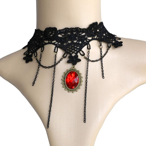 ETERNITY J. Elegant Vintage Princess Black Lace Gothic Statement Necklace Bracelet Victorian Lolita Choker Pendant Vampire Chain...