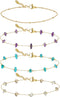 4Pcs Natural Gemstone Stainless Steel Anklets for Women Waterproof Gold Anklets for Women 14k Real Gold Anklet for Teen Girls Adjustable 8.3 "+2 '...