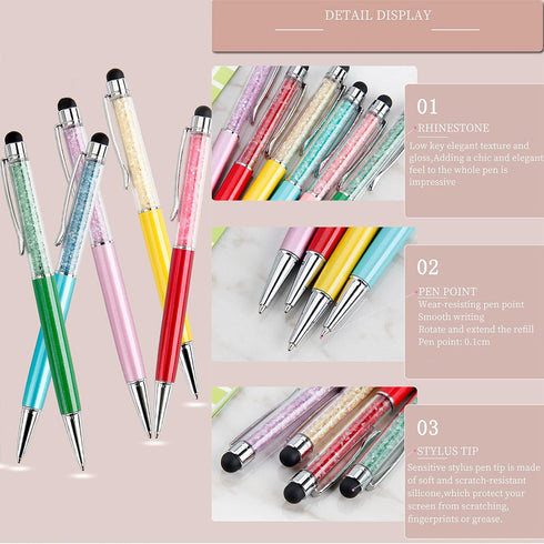 24pcs Retractable Ballpoint Pen, Bling Stylus Pen, Crystal Diamond Screen Touch Pen, Capacitive Writing Pens for Note, Tab, Office School Statione...