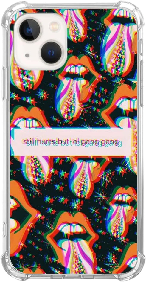 Hippie Sad Dark Aesthetic Red Lips Stars Case Compatible with iPhone 14 Plus, Trippy Psychedelic Quotes Case for iPhone 14 Plus for Teens Men and ...