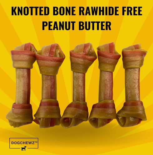 DOGCHEWZ™ Rawhide Free Knotted Bone Peanut Butter Small Dog Chew Treats 5" (5 Ct/Bag) - Chicken Flavor - Gluten Free...