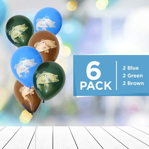 Gone Fishin' Party Balloons (6 pcs.)! 6-pack of 12" Latex balloons in 3 vibrant colors. Tone-matching| Largemouth Bass print on Both Sides. by Hav...