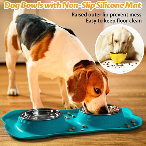 Hubulk Pet Dog Bowls 2 Stainless Steel Dog Bowl with No Spill Non-Skid Silicone Mat + Pet Food Scoop Water and Food Feeder Bowls for Feeding Small...