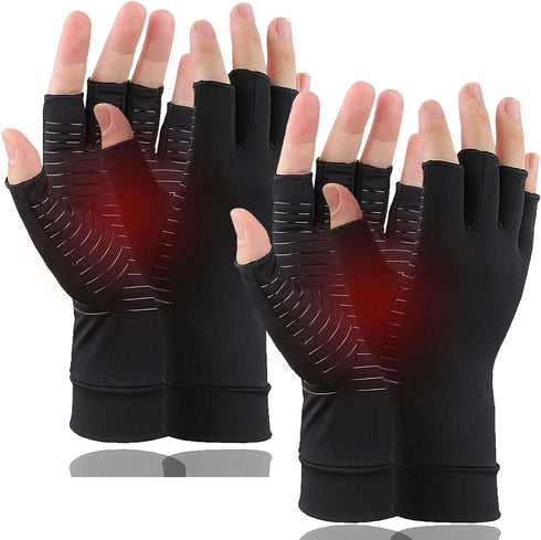 2 Pairs Copper Arthritis Gloves, Fingerless Compression Gloves for Men and Women, Pain Relief and Healing for Arthritis Hand, Carpal Tunnel, Typin...