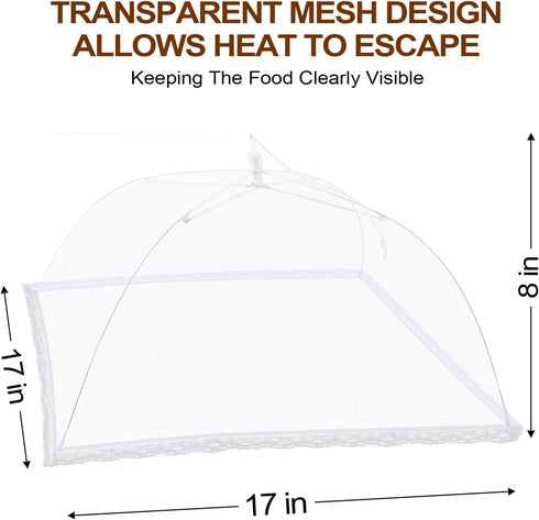 (6 Pack) ESFUN Food Net Covers for Outside, 17"x 17" Large Outdoor Food Cover Mesh Screen Tents Umbrella Fly Food Covers for Picnics, Parties, BBQ...