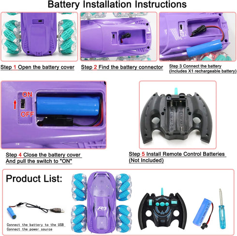 Remote Control Car,RC Stunt Cars Toy 360°Rotating Flips Racing Kids All Terrains Drift Cars with LED Controller,4WD 2.4GHz Double Side Monster Tru...