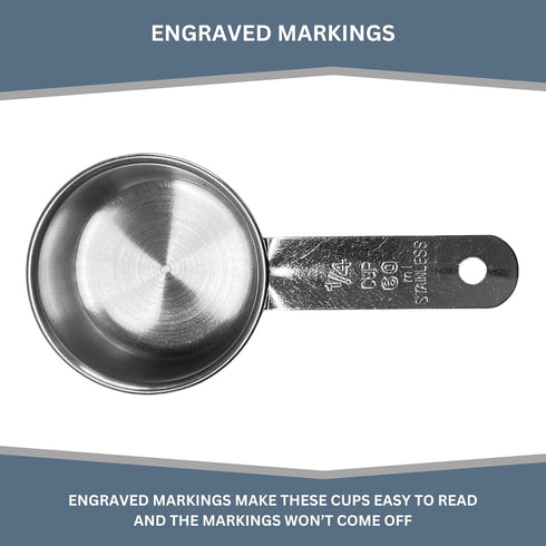 1/4 Cup Stainless Steel Measuring Cup | Sturdy Metal 60 ml Single Cup for Wet and Dry Ingredients | Great for use as 1/4 Cup Dog Food Scoop - 1 PK...