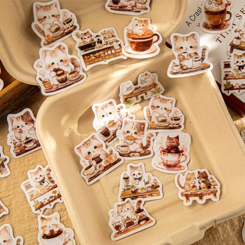 46 Pcs Small Coffee Cat Stickers for Scrapbooking Diary Laptop Junk Journal Notebook Kids Envelope Card Making Diary Planner Craft DIY Craft Decor...