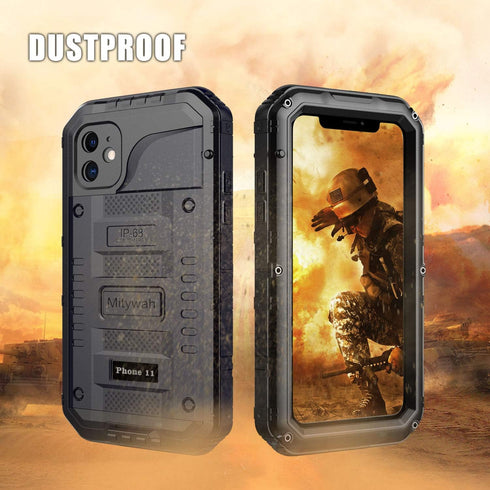 Mitywah Waterproof Case for iPhone 11, Heavy Duty Durable Metal Full Body Protective Case Built-in Screen Protection Waterproof Shockproof Dustpro...