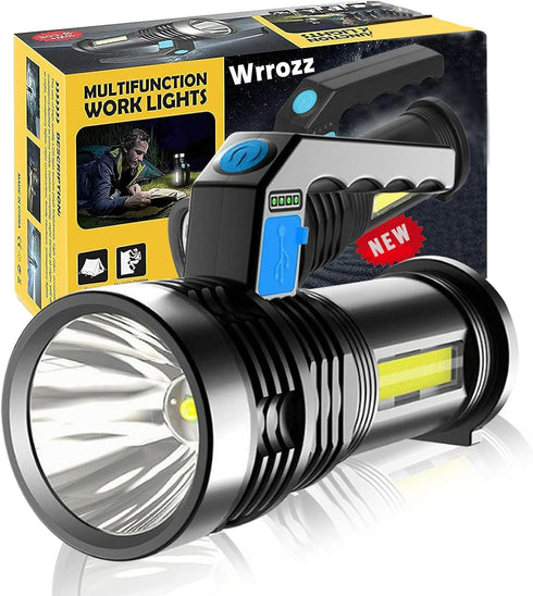 Wrrozz LED Flashlight High Lumens - USB Rechargeable Flashlight for Camping, Hiking, Walking - Powerful Emergency Flashlight with 4 Modes for Outd...