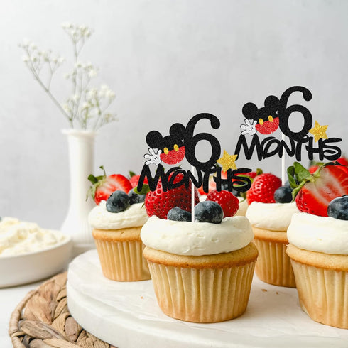 24 Pieces Mickey Mouse 6 Months Cupcake Topper,Disney 1/2 Half Year Birthday Food Picks for Baby Shower Party Decorations...