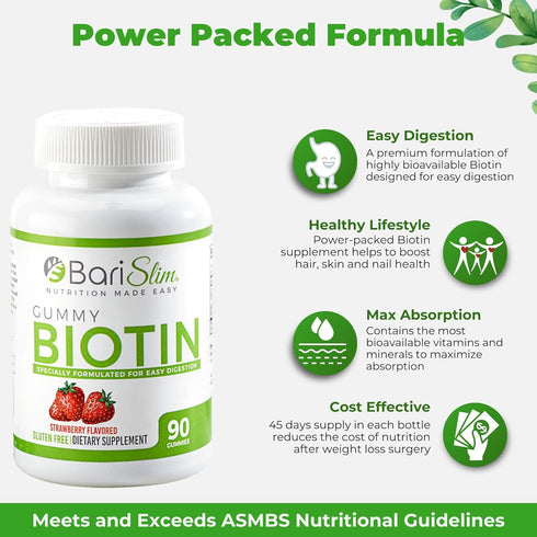 Bariatric Vitamin Biotin Gummies - Specially Formulated Gummy Vitamin for Patients After Weight Loss Surgery - Easy to Digest and Great Tasting Fr...