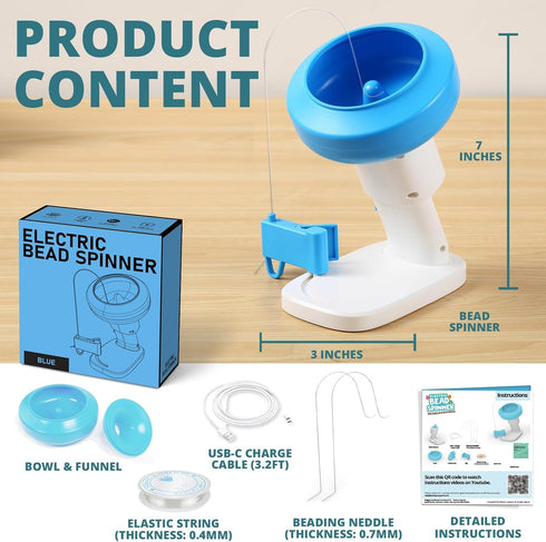 Electric Bead Spinner for Bracelet Making Kit - Clay Bead Bracelet Kit Essentials, Bead Spinner Needles Included, Easy Friendship Jewelry Bracelet...