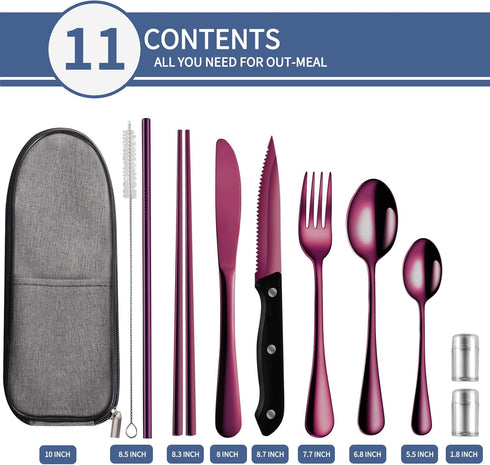 Portable Travel Utensils Set,Reusable Utensils,Travel Camping Cutlery Set,Stainless Steel Flatware Set with Case,Lunch Boxes Workplace Camping Sch...