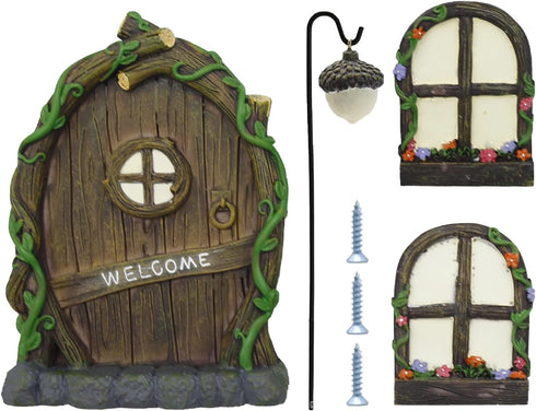 Fairy Garden Accessories Yard Garden Sculpture Decoration Gnome Home Window and Door with lamp Decoration for Trees...