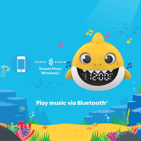 Core Innovations Baby Shark Alarm Clock and Bluetooth Speaker, Yellow...