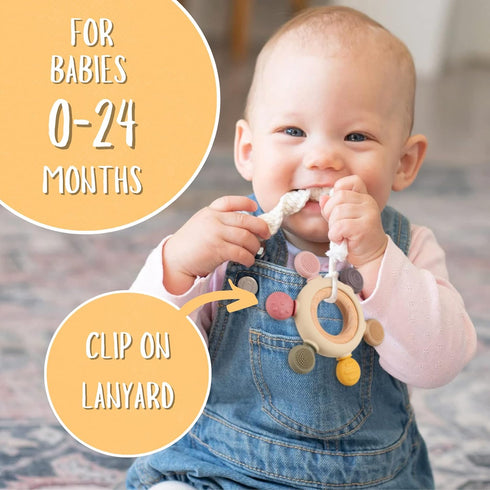 Baby Teething Toys, Silicone Chewable Teethers with Wooden Ring for Soothing Babies Gums, Rudder Chewers Shower Gift for lnfants & Toddlers, 4+ Mo...