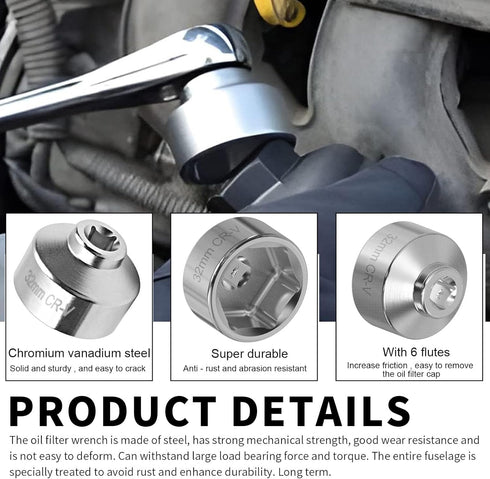 1 PC Automobile Oil Grid Wrench, 32MM Steel Hexagon Fillet High Torque Single Head Filter Socket Wrench Repair Accessory, Compatible with Most Mod...