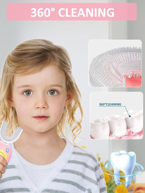 FTOYIN Kids U Shaped Electric Toothbrush, Kids Electric Toothbrushes with 5 Modes, Sonic Toothbrush Kids IPX7 Waterpoof with 3 Brush Heads, 360° A...