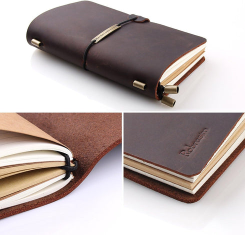 Robrasim Leather Journal Refillable Travelers Notebook, Antique Handmade Leather Writing Diary Notepad, Travel Journal Notebook for Men & Women, M...