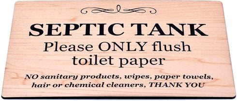 Septic Tank Adhesive Sign - Stylish Wood Effect, Plaque for Toilet, Bathroom, W.C, Septic Tank ¦ Septic System Sign for Bathroom ¦ WC Septic Tank ...