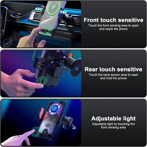 15W Fast Wireless Car Charger Vent Mount - Auto-Clamping Air Vent Phone Holder for iPhone 15/15 Pro/15 Pro Max, Samsung Galaxy...