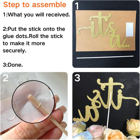 ALISSAR Glitter Double Sided Gold Gender Reveal Cake Topper, It's a Cake Topper for Boy or Girl Baby Reveal Party Decorations(Double Sided Gold)...