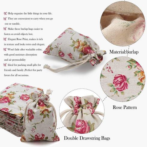24 Pack Rose Double Drawstring Burlap Bags Gift Burlap Favor Bag Reusable Linen Bags Jewelry Pouches Sacks for Wedding Party, 5.5"x 4", Presents F...