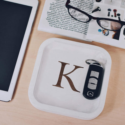 I'm Solid Wood Personalized Initial Letter Jewelry Display Tray Decorative Trinket Dish Gifts For Rings Earrings Necklaces Bracelet Watch Holder (...