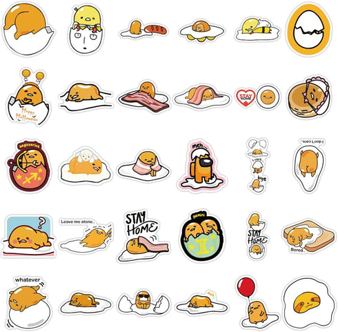 CHVISO 60PCS Japanese Lazy Egg Kawaii Stickers - Vinyl Waterproof Stickers for Kids, Teens, Adults - Laptop, Water Bottles, Skateboard, Guitar...