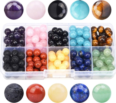 Natural Stone Beads 200pcs Mixed 8mm Round Genuine Real Beading Loose Gemstone Hole Size 1mm DIY Charm Smooth Beads for Bracelet Necklace Earrings...