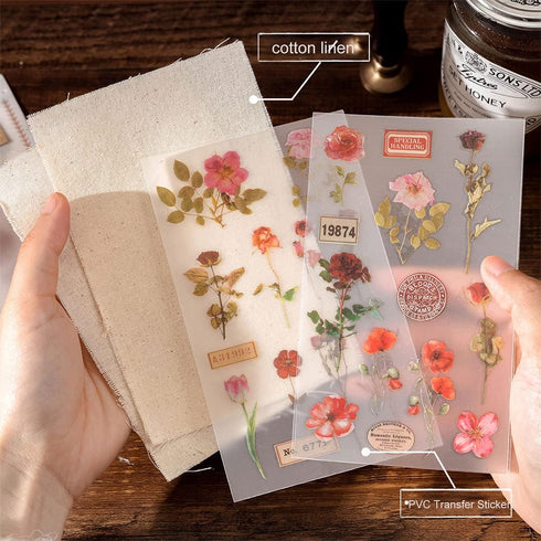 2 Sheets Vintage Rub on Transfer Flower Leaves Stickers 2 Sheet Linen, Clear Rub on Transfer Floral Stickers Decals for Wood Crafts Wine Glass Fab...