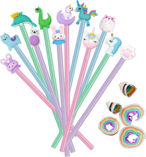 Eco-friendly Wood & Plastic Free Recycled Rainbow With Cute Pencil Cap, Paper Pencils #2 HB Pencils Number 2 Pencils with Pencil Sharpener, Macaro...