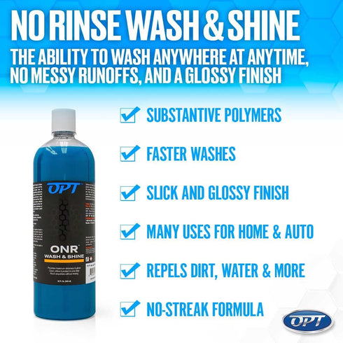 Optimum No Rinse Wash and Shine Version 5 - ONR Rinseless Car Wash Soap for Auto Detailing, Use On Paint, Ceramic Coatings, Glass, Interior (8 oz)...