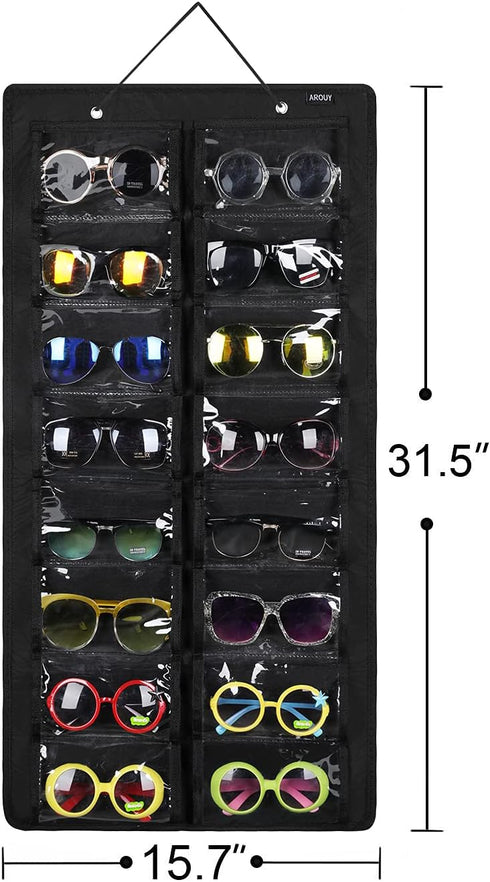AROUY Sunglasses Organizer Storage, Hanging Dust Proof Wall Pocket Glasses Organizer - 16 Felt Slots Sunglass Organizer Holder with Metal Hook and...