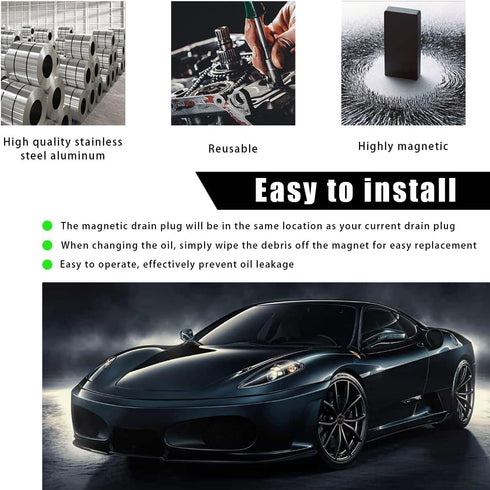 M12×1.5 Magnetic Oil Drain Plug, Stainless Steel Sump Drain Nut Bolt with Copper Washer Gaskets, Leakproof Engine Oil Drain Plug Replacement for M...