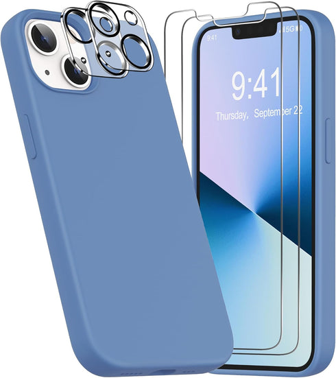 YATWIN [5 in 1 Designed for iPhone 13 Case with 2X Screen Protector + 2X Camera Lens Protector, Liquid Silicone Slim Soft Rubber Shockproof Phone ...