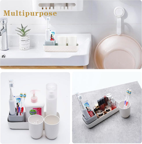 Toothbrush Holders for Bathrooms,Kids Electric Toothbrush Holder with 2 Cups Set,White Tooth Brush Toothpaste Caddy Storage,Small Bathroom Counter...