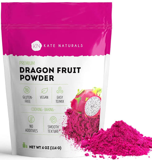 Kate Naturals Dragon Fruit Powder for Baking & Drinks (4oz). Vegan, Gluten Free Dried Pink Pitaya Powder for Dragonfruit Syrup, Smoothies & Food C...