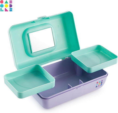 Caboodles Pretty in Petite Makeup Box, Two-Tone Seafoam on Lavender, Hard Plastic Organizer Box, 2 Swivel Trays, Fashion Mirror, Secure Latch for ...