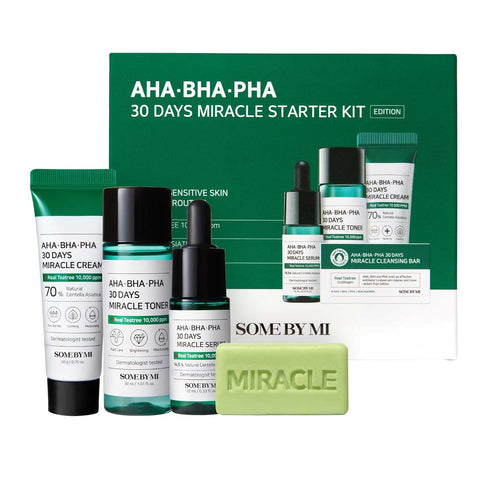 SOME BY MI AHA BHA PHA 30Days Starter Kit - Toner 1.01Oz, Serum 0.33Oz, Cream 0.7Oz, Cleansing Bar 1.05Oz - Mild Exfoliating Daily Skin Care Set -...