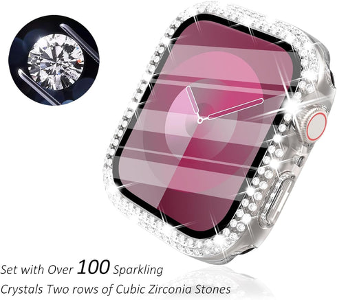 Surace 2 in 1 Waterproof Bling Case Compatible for Apple Watch Series 9 8 7 45mm, Over 100 Crystal Diamonds with Screen Protector, Front & Back Fu...