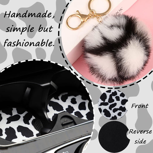 ZYNQACC 10 Pack Cow Print Car Accessories for Women & Girls, Fluffy Plush Cow Steering Wheel Cover Universal 15 inch Cute Car Interior Decor...