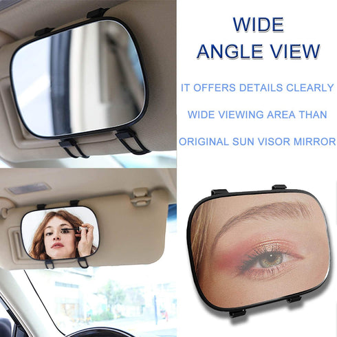 JONMON Car Visor Mirror - 6.7 Inch Auto Makeup Cosmetic Vanity Sun-Shading Mirror with Adjustable Double Elastic Clip Clamp Universal for Mount on...