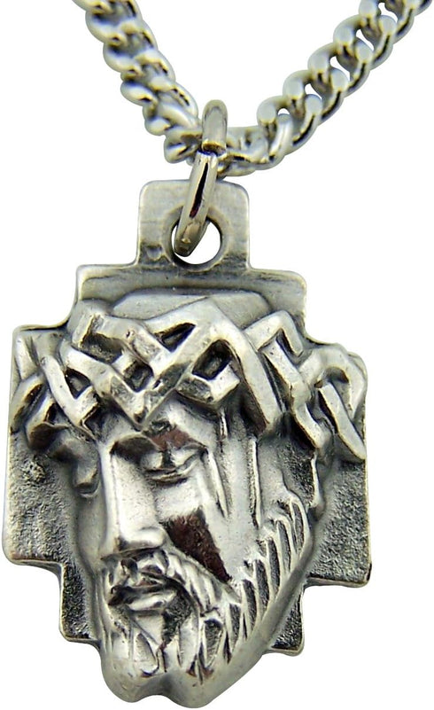 CB Silver Toned Base Crown of Thorns Head of Jesus Christ Cross Medal, 1 Inch...