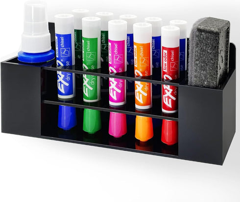 Acrylic Magnetic Dry Erase Marker Holder, 10 Slots Black Magnetic Marker Holder, Whiteboard Marker Holder, Magnetic Pen Holder for Office, School,...