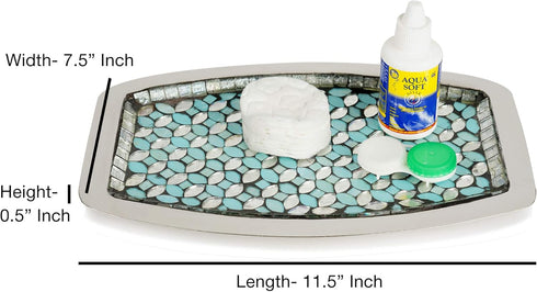 nu steel Sea Foam Amenity Tray in Aqua Blue/Silver Glass Mosaic/ Stainless Steel for Bathrooms & Vanity Spaces...