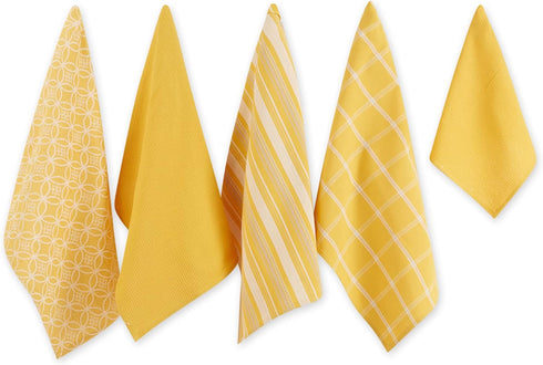 DII Assorted Woven Kitchen Set, Dishtowel, 18x28, Dishcloth, 13x13, Mustard, 5 Piece...